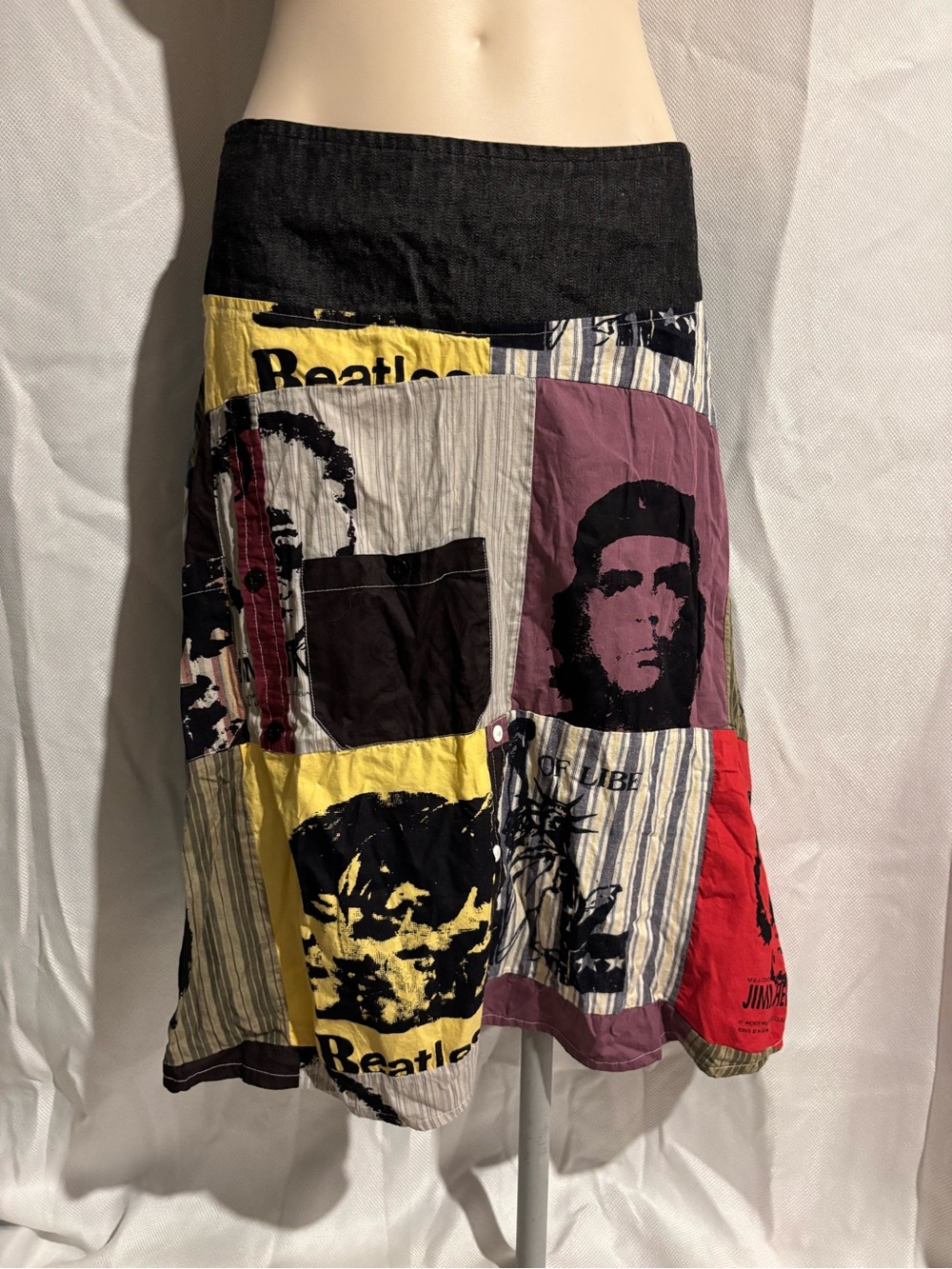 Uttam London Patchwork Graphic A-Line Midi Skirt in Black, Yellow, Red, Purple